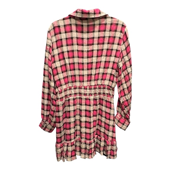 Zara Pink Plaid Checkered Ruffle Mini Dress - Pink, Cream, Black | Size Large - Picture 8 of 12